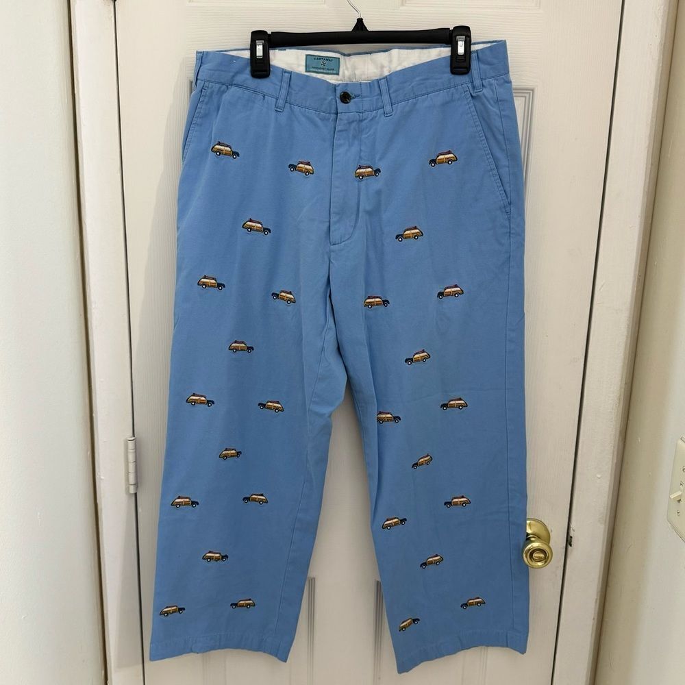 Castaway Nantucket Men’s Car Icon Embroidered Pants Size 35 Blue Chinos Preppy